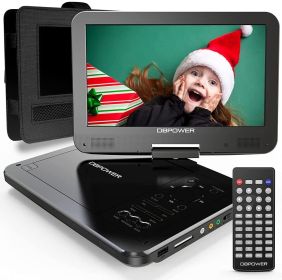 DBPOWER 12" Portable DVD Player with 5-Hour Rechargeable Battery;  10" Swivel Display Screen and SD/ USB Port;  with 1.8m Car Charger;  Power Ada