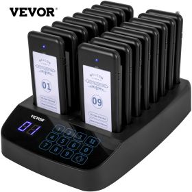 VEVOR F101 Restaurant Pager System 16 Pagers, Max 98 Beepers Wireless Calling System, Touch Keyboard with Vibration, Flashing and Buzzer for Chur