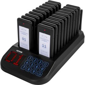 VEVOR F103 Restaurant Pager System 20 Pagers, Max 98 Beepers Wireless Calling System, Touch Keyboard with Vibration, Flashing and Buzzer for Chur