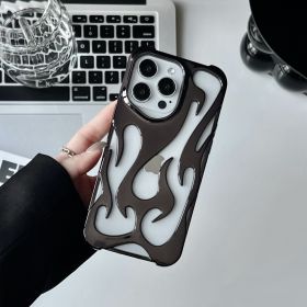 Electroplating Hollow Heat Dissipation Phone Case Flame Pattern High-grade Soft Shell (Option: Electroplated Black-13 14 15 Universal)