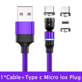 540 Degree Rotating Magnetic Suction Charging Line For Android Type C (Option: Purple 3in1-2m)
