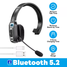 Trucker Bluetooth 5.2 Wireless Headset With Noise Cancelling Mic For Phones PC (Color: Black)