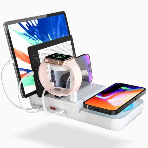 70W Charging Station For Multiple Devices, 5 In 1 Fast Charging Dock With 10W Max Wireless Charger And 4 Ports , 30W USB C PD Fast Charging For I
