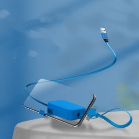 4 In 1 Retractable USB Cable Creative Macaron Type C Micro Cable For I Phone With Phone Stand Charging Data Cable Line Storage Box (Color: Blue)