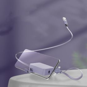 4 In 1 Retractable USB Cable Creative Macaron Type C Micro Cable For I Phone With Phone Stand Charging Data Cable Line Storage Box (Color: Purple)
