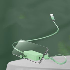 4 In 1 Retractable USB Cable Creative Macaron Type C Micro Cable For I Phone With Phone Stand Charging Data Cable Line Storage Box (Color: Green)