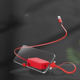 4 In 1 Retractable USB Cable Creative Macaron Type C Micro Cable For I Phone With Phone Stand Charging Data Cable Line Storage Box (Color: Red)