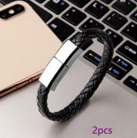 New Bracelet Charger USB Charging Cable Data Charging Cord For IPhone14 13 Max USB C Cable For Phone Micro Cable (Option: Black 2pcs-Apple interface-22.5cm)