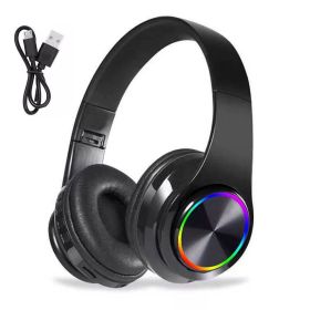 Wireless Bluetooth 5.0 Headphones Headset Over-Ear FM Radio MIC Foldable TF Card (Color: Black)