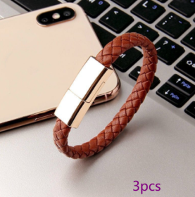 New Bracelet Charger USB Charging Cable Data Charging Cord For IPhone14 13 Max USB C Cable For Phone Micro Cable (Option: Brown 3pcs-Apple interface-22.5cm)