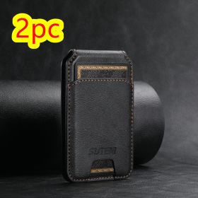 Android Universal Phone Magnetic Card Holder MagSafe Magnetic Ring PU Leather (Option: Black-2pc)