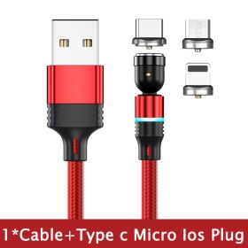 540 Degree Rotating Magnetic Suction Charging Line For Android Type C (Option: Red 3in1-1m)