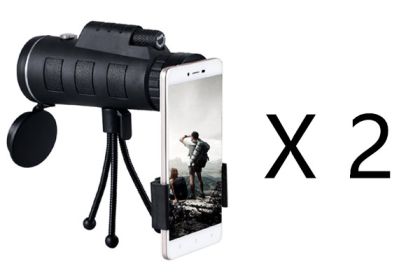 Compatible with Apple, Monocular Telescope Zoom Scope with Compass Phone Clip Tripod (Option: 2 pcs)