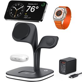 5-in-1 Magnetic Real Wireless Desktop Fast Charging Station For Multiple Devices (Color: Black)