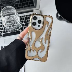 Electroplating Hollow Heat Dissipation Phone Case Flame Pattern High-grade Soft Shell (Option: Gold Plating-13 14 15 Universal)