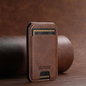 Android Universal Phone Magnetic Card Holder MagSafe Magnetic Ring PU Leather (Option: Brown-1pc)