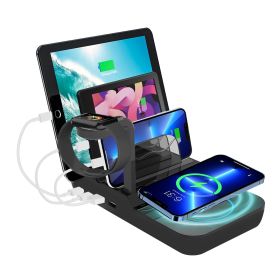 70W Charging Station For Multiple Devices, 5 In 1 Fast Charging Dock With 10W Max Wireless Charger And 4 Ports , 30W USB C PD Fast Charging For I (Color: Black)