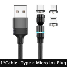 540 Degree Rotating Magnetic Suction Charging Line For Android Type C (Option: Black 3in1-2m)