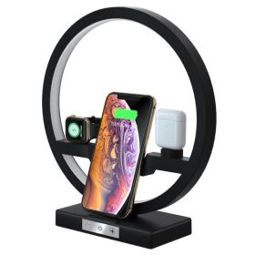 3 in 1 Wireless Charger Applicable For Mobile Phone Watch Headset Table Lamp Charging Bracket Hotselling (Socket Standard: us, Color: Black)