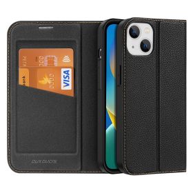 Apply to iPhone 14 Pro litchi pattern mobile phone case private model new product Apple 14 double card bag flip case wholesale (Applicable model: iPhone 14 Plus, colour: Classic Black)