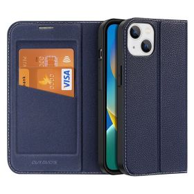 Apply to iPhone 14 Pro litchi pattern mobile phone case private model new product Apple 14 double card bag flip case wholesale (Applicable model: iPhone 14 Plus, colour: royal blue)