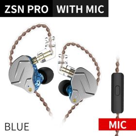 Metal Earphones 1BA+1DD Hybrid Technology HIFI Bass Earbuds In Ear Monitor Headphones Sport Noise Cancelling Headset (Color: ZSNPro Blue Mic, Ships From: China)
