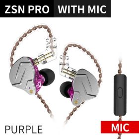 Metal Earphones 1BA+1DD Hybrid Technology HIFI Bass Earbuds In Ear Monitor Headphones Sport Noise Cancelling Headset (Color: ZSNPro Purple Mic, Ships From: China)