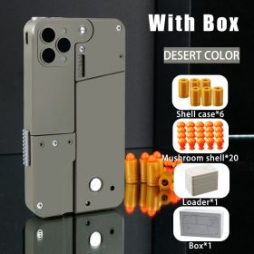 Folding Pistol Bullet Automatic Shell Throwing Toy Creative Soft Bullet Toy Mobile Phone Appearance Gun Outdoor Interactive Kid Gift (Color: Desert color, style: High configuration gift box)