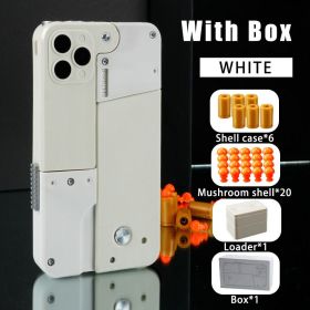 Folding Pistol Bullet Automatic Shell Throwing Toy Creative Soft Bullet Toy Mobile Phone Appearance Gun Outdoor Interactive Kid Gift (Color: White, style: High configuration gift box)