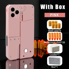 Folding Pistol Bullet Automatic Shell Throwing Toy Creative Soft Bullet Toy Mobile Phone Appearance Gun Outdoor Interactive Kid Gift (Color: Girlie pink, style: High configuration gift box)