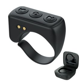 Wireless Bluetooth Ring Remote Control Phone Selfie Video Controller Fingertip Page Turner Browse Selfie Shutter For Android ios (Color: Black A, Ships From: China)