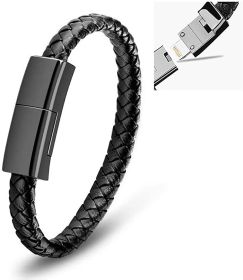 Bracelet USB Charging Cable Outdoor Portable Leather Mini Micro USB C Charger Data Cable For iPhone Samsung HUAWEI Xiaomi (Length: 22.5cm, Color: for iphone)