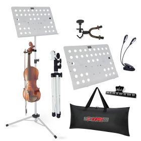 5 Core Music Stand For Sheet Music Height Adjustable Portable Folding Atril Para Partituras w Light Clip for Guitar Players Violinists Cellists P (Color: MUS FLD HD ACC WH)