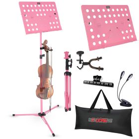 5 Core Music Stand For Sheet Music Height Adjustable Portable Folding Atril Para Partituras w Light Clip for Guitar Players Violinists Cellists P (Color: MUS FLD HD ACC PNK)