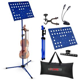 5 Core Music Stand For Sheet Music Height Adjustable Portable Folding Atril Para Partituras w Light Clip for Guitar Players Violinists Cellists P (Color: MUS FLD HD ACC BLU)