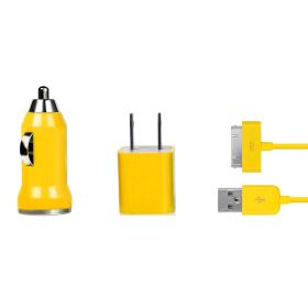 32pin USB Car Charger USB Wall Charger USB Cable Compatible with iPhone4/4S (Color: Yellow)