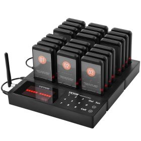 VEVOR Restaurant Pager System, Wireless 400m Long Range Lineup Waiting Queue Signal, Guest Customer Calling Beepers with Vibration & Flashing (Sub Machine Shape: Square, Quantity: 24)