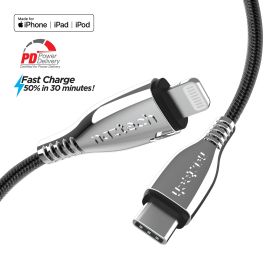 Naztech Titanium USB-C to Lightning Braided Cable 6ft (Color: Black)