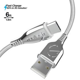 Naztech Titanium USB to USB-C Braided Cable 6ft (Color: White)