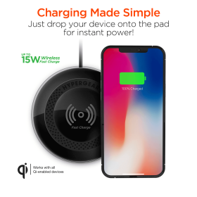 HyperGear ChargePad Pro 15W Wireless Fast Charger USB-C (Color: Black)