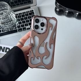 Electroplating Hollow Heat Dissipation Phone Case Flame Pattern High-grade Soft Shell (Option: Electroplating Powder-12 13promax 14 15plus)